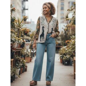 Christopher & Banks Y2K Giraffe Applique Embroidered Sweater Vest Size Medium